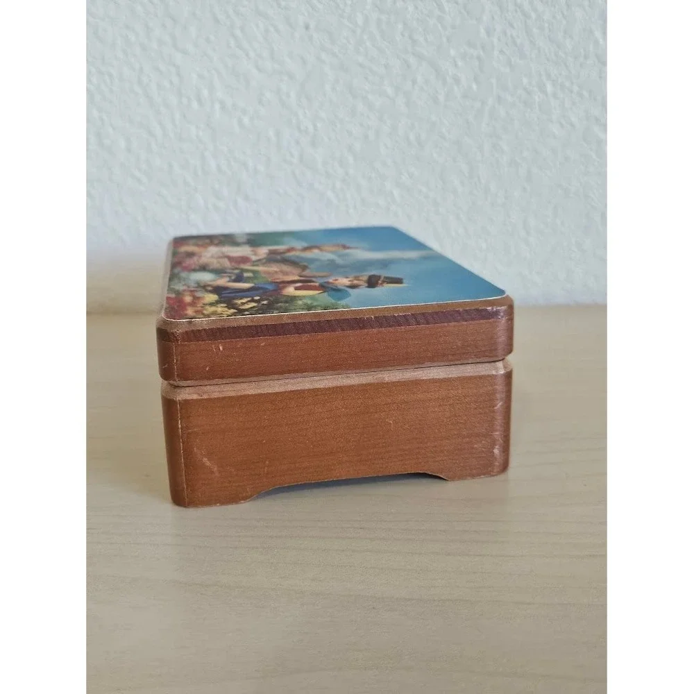 Music Wood Jewelry Box Vintage Schmid Bros 3D Bavarian Picnic Scene Edelweiss